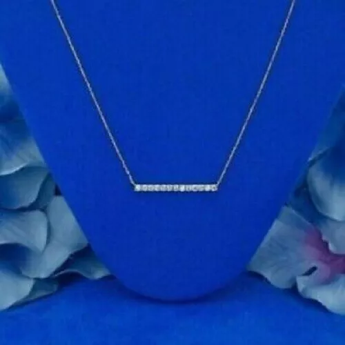 Real Moissanite 1CT Round Cut Women's Bar Pendant Necklace 14K White Gold Plated
