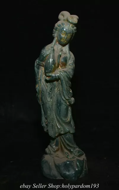 7.8" Old Chinese Green Jade Carved Dynasty Beauty Belle Woman Statue
