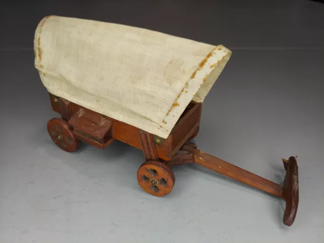 Vintage Wooden Model Conestoga Wagon Pioneer Wood Metal Cloth 15" x 5" x 8"