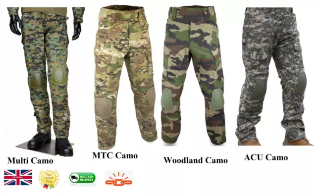 Mens Military Combat Trousers Camouflage Cargo Camo Army Casual with Knee pad