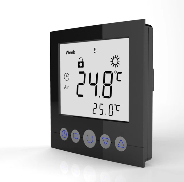Thermostat Ambiant Flush pour Chauffage par le Sol Infra Rouge LED Noir #a22