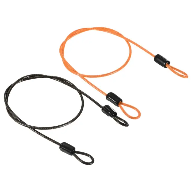 Security Cable 2.5mmx0.5m Coated Rope w Loop Black,Orange 2Pcs