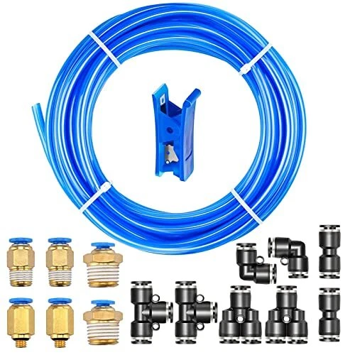 HUAZIZ 10m PolyuréthaneTuyau Pneumatique 6mm Bleu, PU Tuyau Air, avec 14 Connect