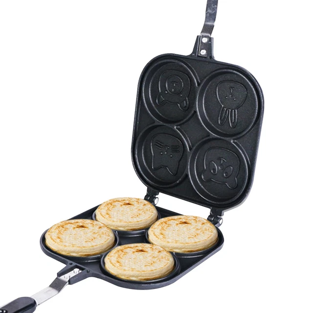 Double Sided Pancake Maker Pan 4 Round Molds Eggs Crepe Pancake Flip Pan