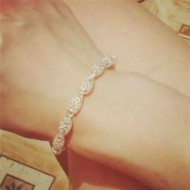 Fashion Women's 925 Silver Charm Chain Bangle Bracelet Wedding Jewelry Xmas Gift 3
