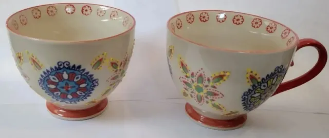 Miyabi Yokohama Studio Hand Painted Footed Ceramic Raised Details Mugs Cups 2