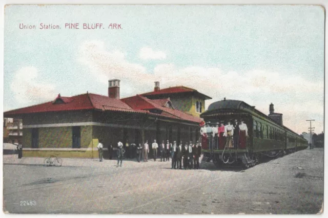 1909 Pine Bluff, Arkansas - Railroad Station & Train - Vintage DEPOT Postcard