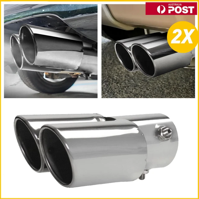 CAR DUAL EXHAUST Pipe Tip Tail Muffler Stainless Steel Silver Accessor ...