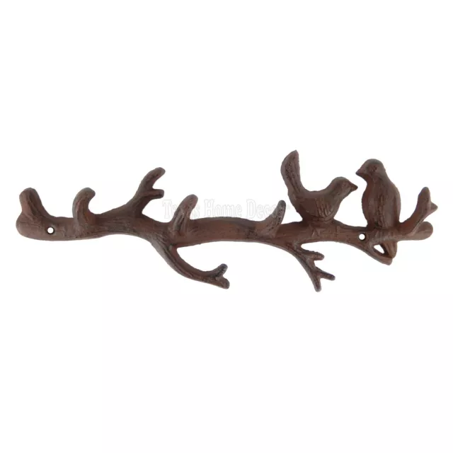 Tree Branch Birds Key Rack Cast Iron Wall Hook Coat Towel Hanger Rustic Finish