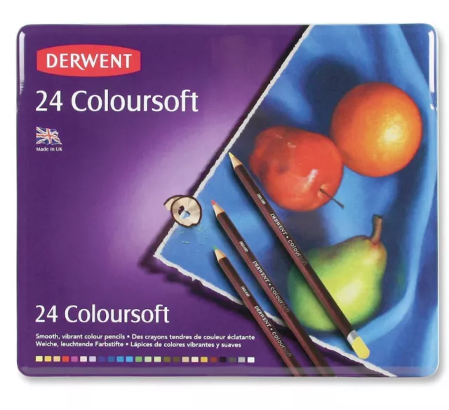 Derwent Coloursoft Pencil Set 24 in tin Drawing Set Quality Colouring