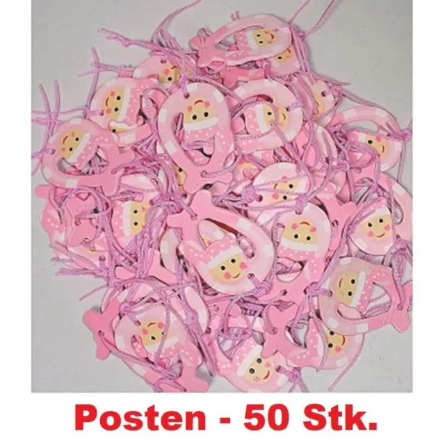 50x Anhänger zur Geburt Taufe Baby Party Geschenk aus Holz rosa pink Mitgebsel