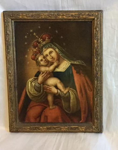 Madonna mit Kind Ölbild auf Blech