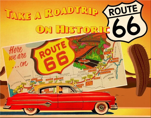 ROUTE 66 AMERICA'S Road Highway Trip Garage Retro Wall Decor Metal Tin ...