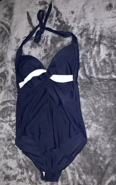 Merona Women’s Size S NWT Blue & White One Piece Halter Swimsuit