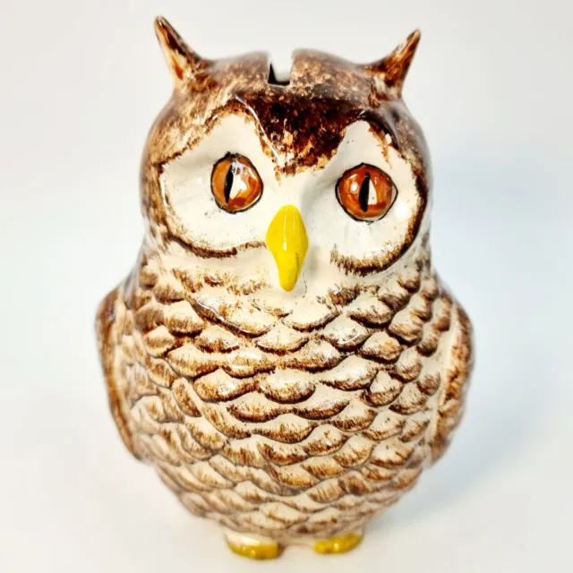 Vintage Toni Raymond Pottery Owl Money Box Excellent Condition Hand Painted 5½"