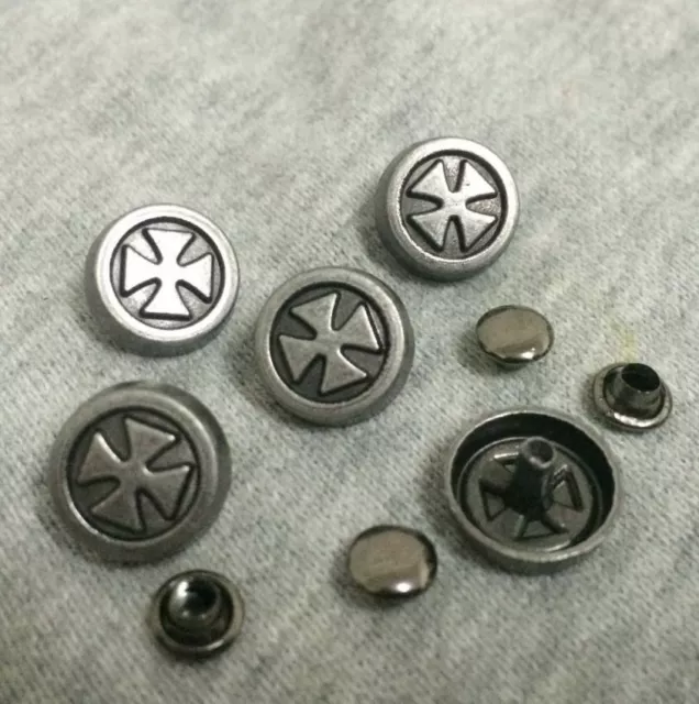 5 Stück Nieten Ziernieten Iron Cross eisernes Kreuz Metall Leder 13 mm