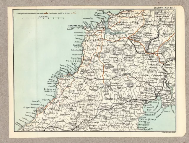 Antique Folding Guide Map Padstow North Cornwall 1885 J Bartholomew 8.5" x 6.25"