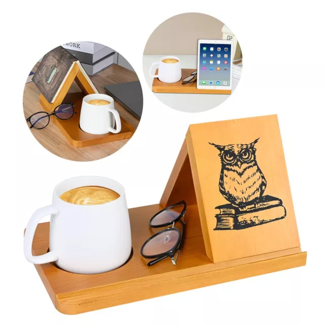 Book Stand Wooden Triangle Book Holder Book Rest with Cup Holder Small Booksh...