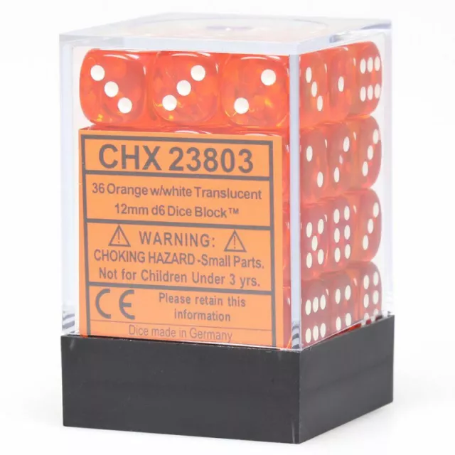 CHX23803 Chessex Manufacturing Translucent: 12mm D6 Orange/White (36)