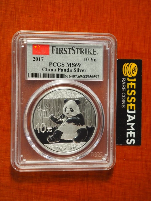 2017 China Silver Panda Pcgs Ms69 Flag First Strike Label 30 Grams .999