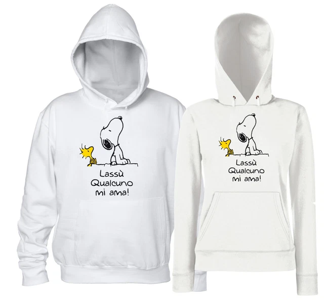 Lassù Qualcuno mi Ama Snoopy e Woodstock Felpa Cappuccio Personalizzata tributo