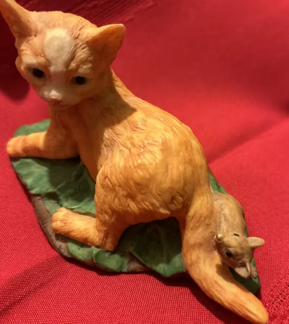 Vtg Aynsley Master Craft  Hand Painted  Orange Cat With Kitten Figurine