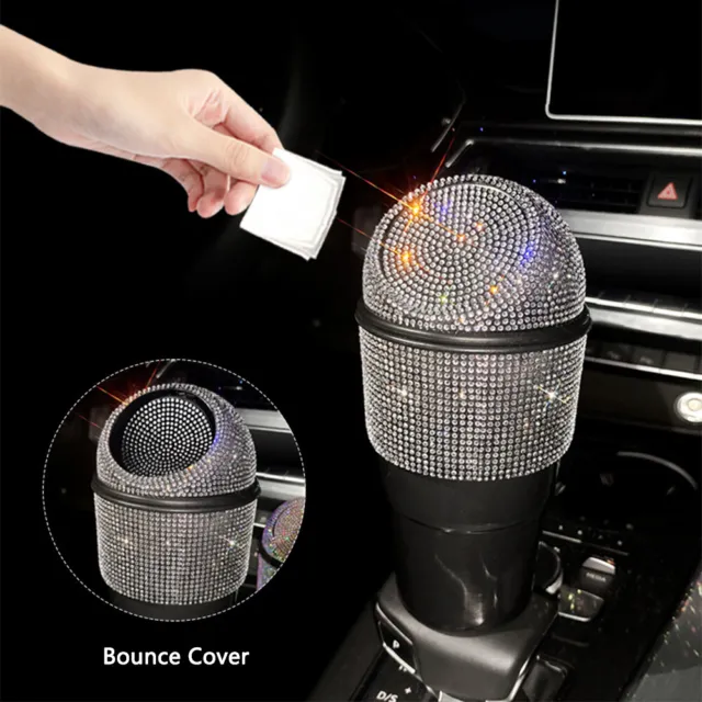 White Mini ABS Vehicle Trash Cans Bling Car Trash Can With Bounce Cover