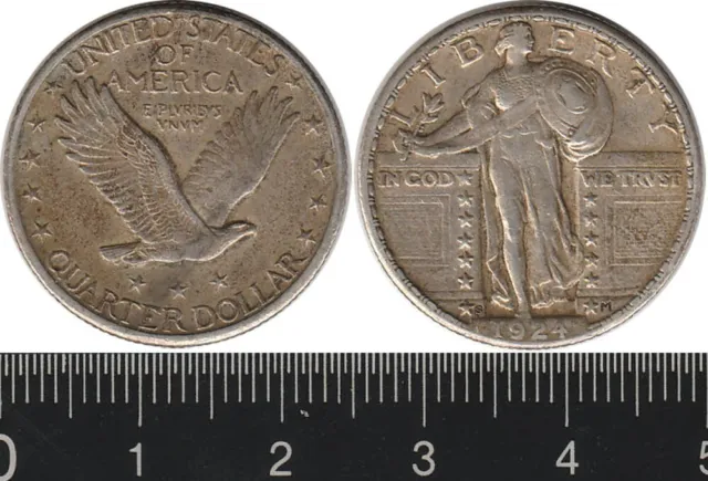 USA: 1924-S Quarter Dollar silver Standing Liberty 25c. Nice original surfaces