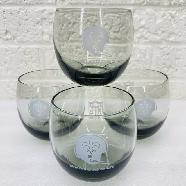 Lot/Set of 4‼ VTG‼ New Orleans Saints 1960's Smokey Gray Roly Poly Bar Glasses