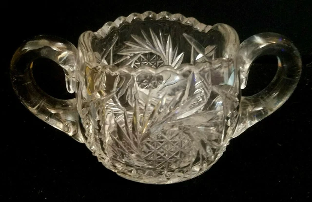 Vintage Crystal American Brilliant Cut Glass Sugar Bowl with Handles Heavy
