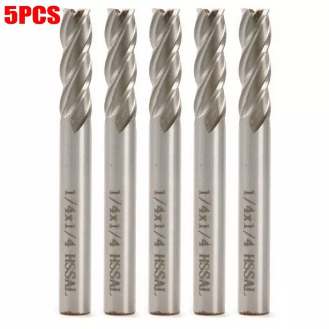 Long Lasting 4 Flute HSS CNC Router Bit 5pcs End Mill Cutter (1/4 inch)