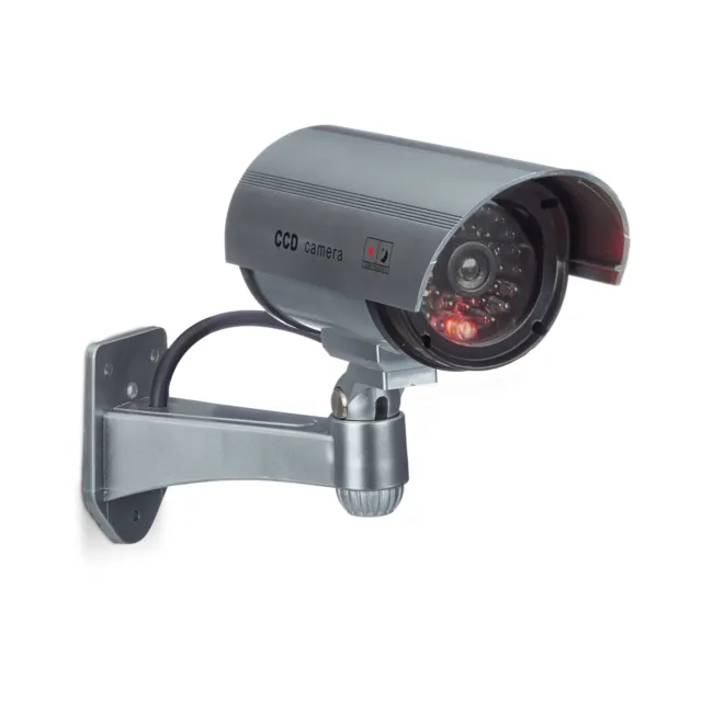 Dummy Kamera als Security-Camera Attrappe mit Wandhalterung Silber, LED Attrappe