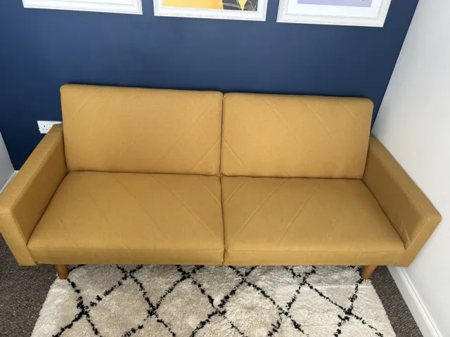 Paxson Clic Clac Mid Century Modern 2 Seater Sofa Bed Mustard Linen