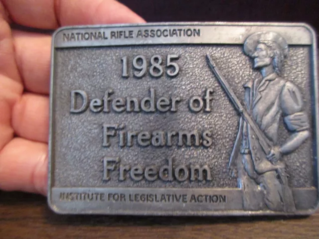 Vintage Men's Belt Buckle - Pewter - NRA - 1985 DEFENDERS OF FIREARM FREEDOM