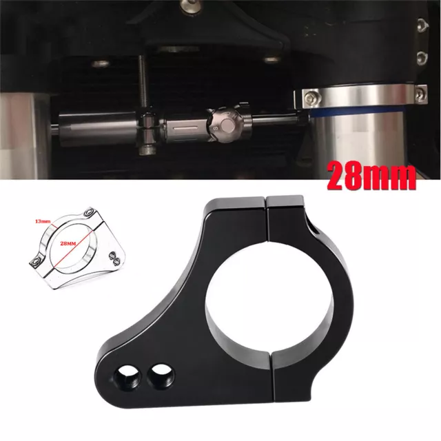 1x Black 28mm Aluminum Alloy Motorcycle Steering Damper Fork Mount Clamp Bracket