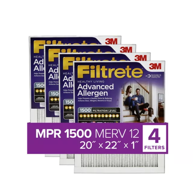 Filtrete By 3M  20x22x1  MERV 12  Allergen Reduction HVAC Furnace Air Filter  4