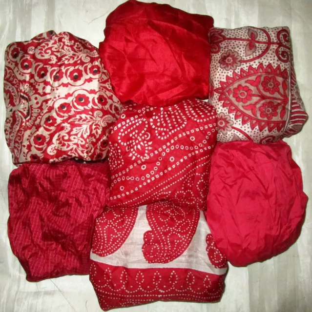 UK LOT PURE SILK Vintage Sari REMNANT Fabric 7 Pcs 1 foot ech Red FAT QUARTERS
