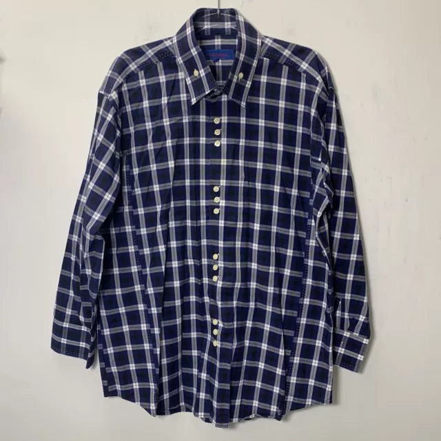 bogosse mens Button Down shirt size 6 XXL Plaid Blue 100% Cotton