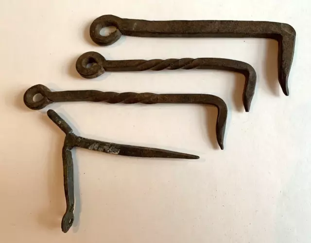 4 Antique Gate Hook Iron Hand-Wrought Hanging Rustic Primitive Hardware 4-6"