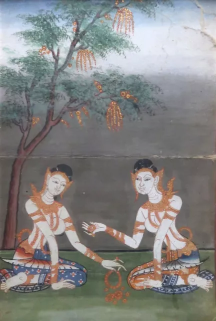 Original Framed Thai Buddhist Manuscript illustration, c. 19th Century