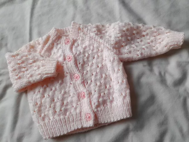 Hand Knitted Pale Pink Baby Cardigan Size 3-6 Months