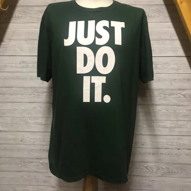 Nike Just Do It T Shirt Men's Green Cotton Short Sleeve Size XL