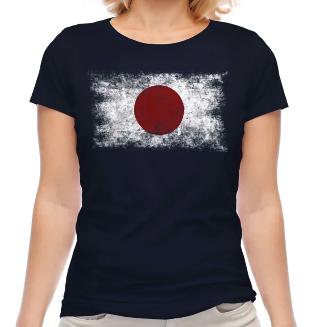 Japan Distressed Flag Ladies T-Shirt Top Nihon Japanese Nippon Shirt Football