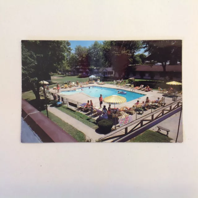 Vtg Color Postcard Lakeside Motor Lodge Port Austin Michigan Poolside Thumb Tip