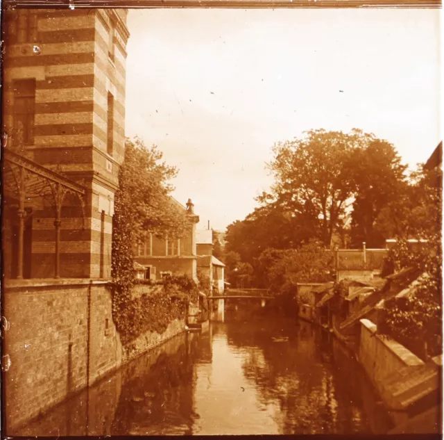 Ville Canal Cours d'eau Photo c1925 Vintage Plaque de verre P74L27n