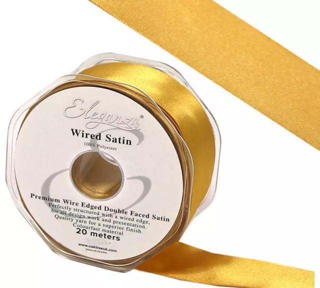 WIRED EDGE PREMIUM DOUBLE FACED SATIN RIBBON 50mm 38mm  25mm X  1m, 3m,or 20m.