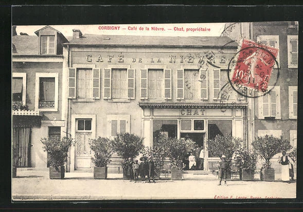 CPA Corbigny, Café de la Niévre 1911