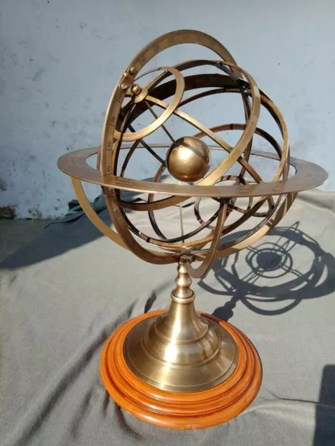 Antique Brass 18" In Armillary Sphere Engraved Nautical Astrolabe Tabletop Glob