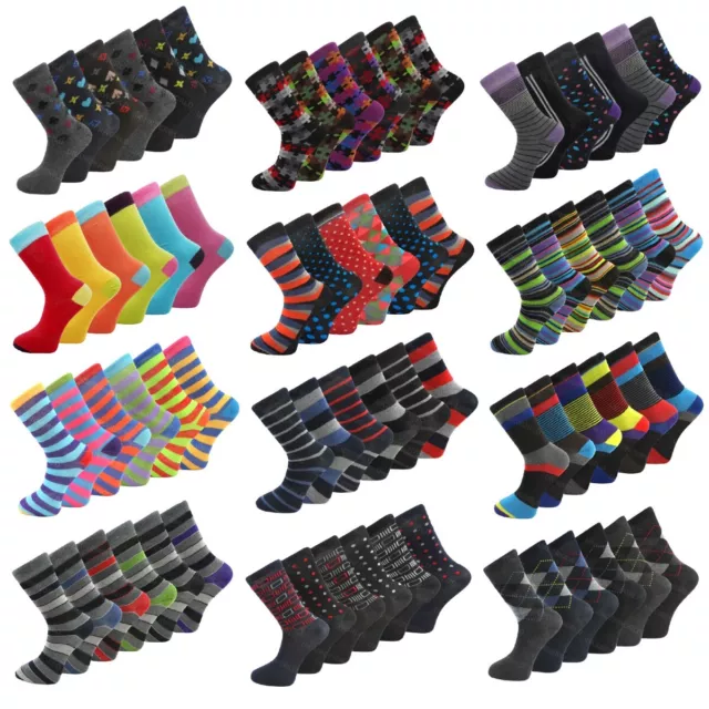 6 Pairs Mens Coloured Design Socks Smart Suit Work Golf Cotton Blend Adults 6-11