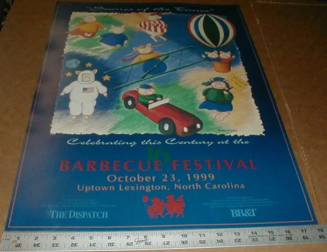 1999 Barbecue Festival Lexington NC 16th Annual Pig Art Poster North Carolina NC